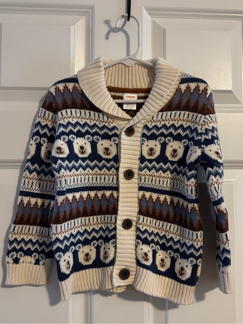 Gymboree cream & blue bear cardigan, 3T